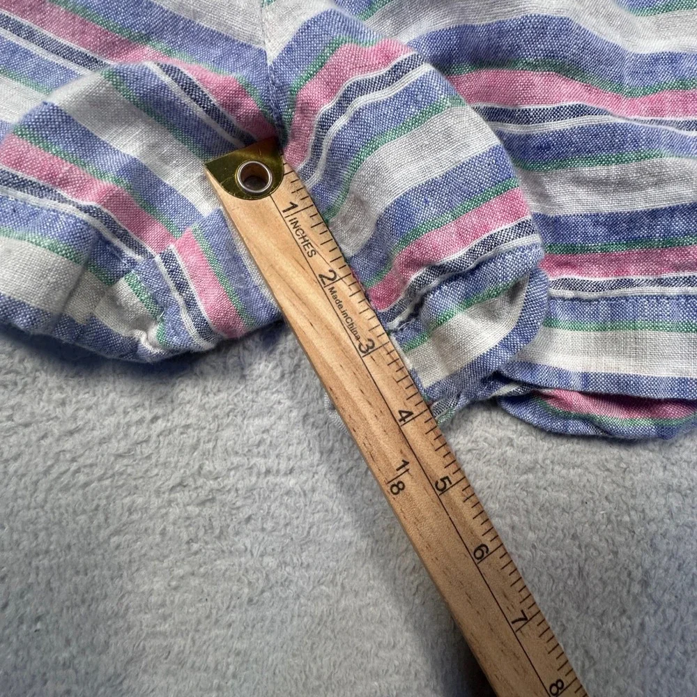St. Tropez West 100% Linen Striped Shorts Summer‎ Beach Blue Pink Green Size 10